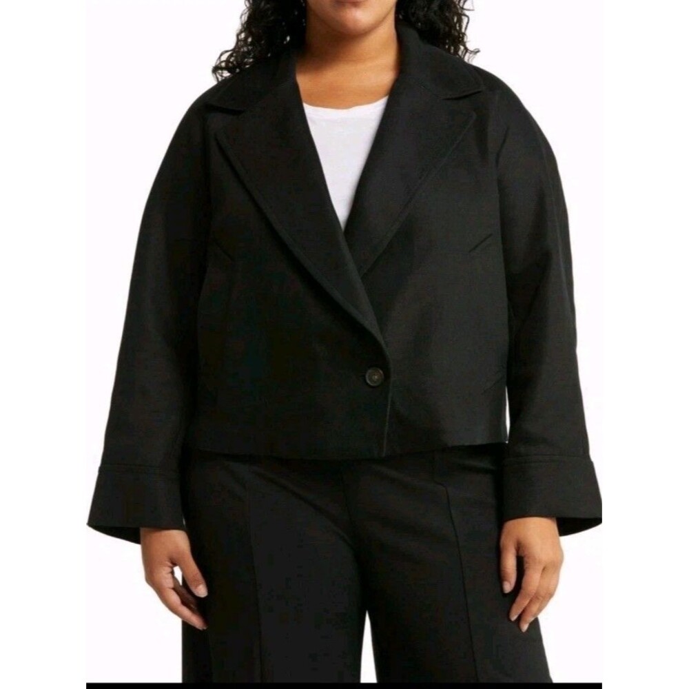 Vince Black Cotton Linen Blend‎ Blazer Plus 1X